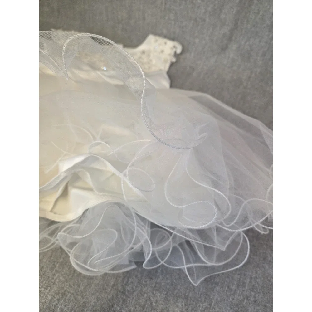 Girls Christening Baptism Wedding Dress Infant 6 Months Tulle Princess Bow White